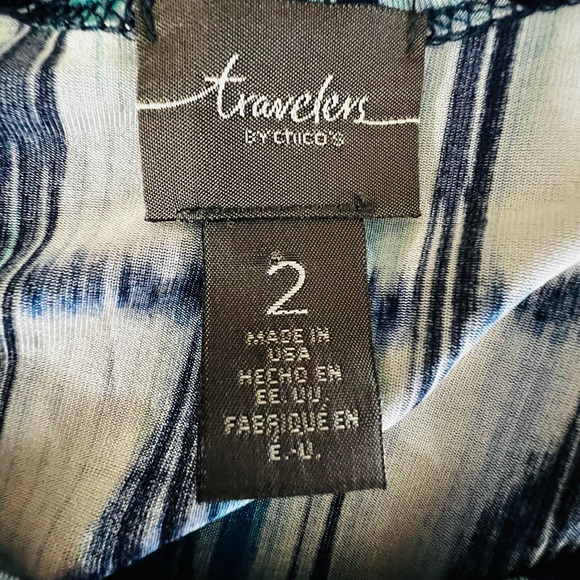 Chico's Travelers Tank Top Womens Size 2 or Large Blue Ikat Stretch Coastal - Picture 4 of 5